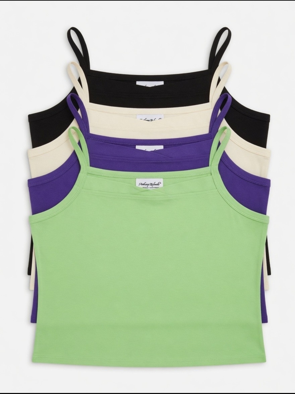 2X Anthony Richards Slim Strap Cotton Camisole Pack - Green Purple Cream Black
